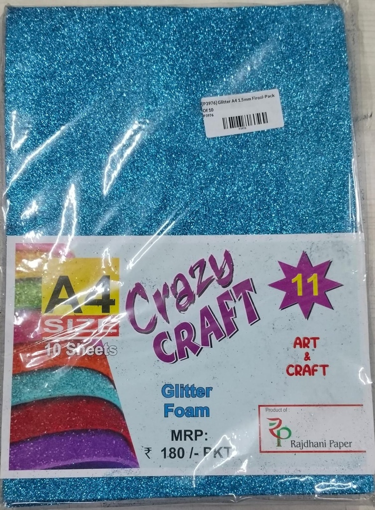Glitter Foam A4 Firozi-Pack Of 10