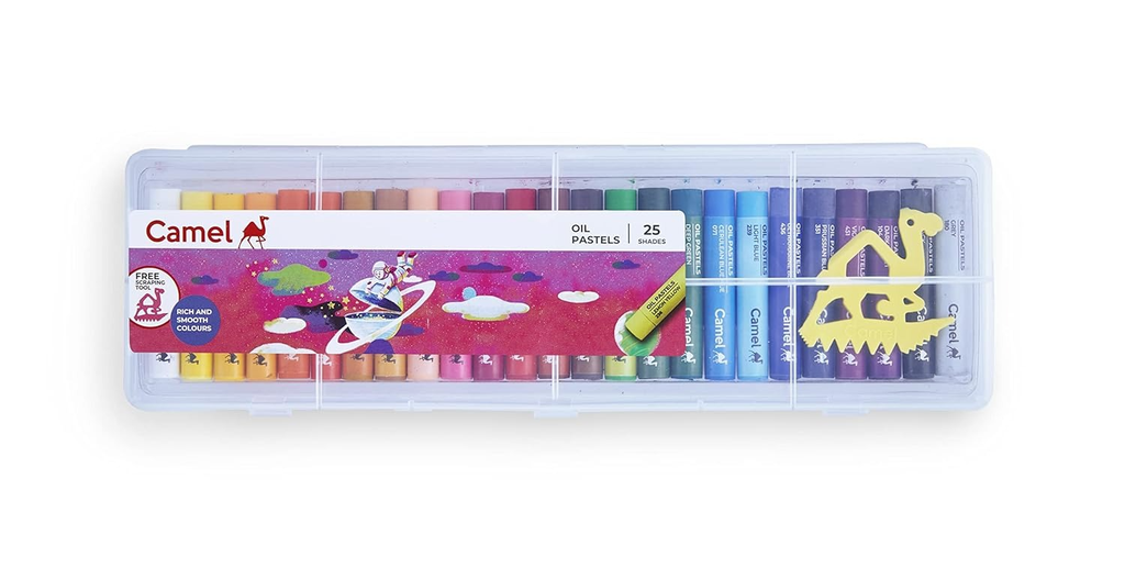 Camel Oil Pastels 25 Shades with Reusable Plastic Box (B10)