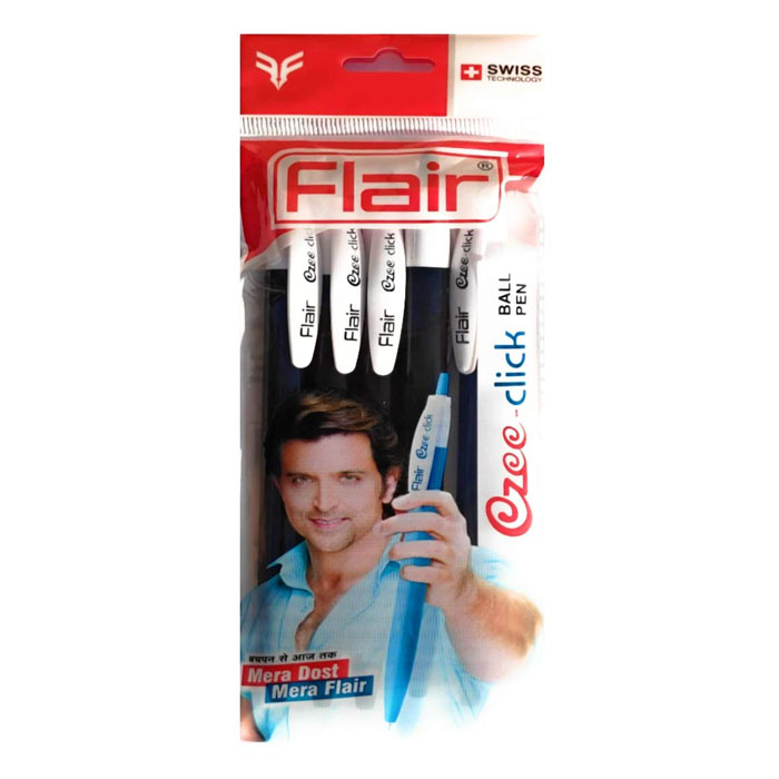 Flair Ezee Click Ball Pen Black-Pack Of 5