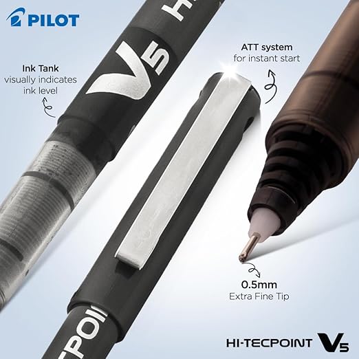 Pilot Pen Hi-techpoint V5 0.5mm Black Refillable Cartridge