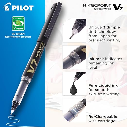 Pilot Pen Hi-techpoint V7 0.7mm Black Refillable Cartridge