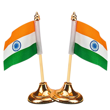 Kebica Indian Flag with Metal Stand & Metal Rod 6 Inch-Pack Of 2