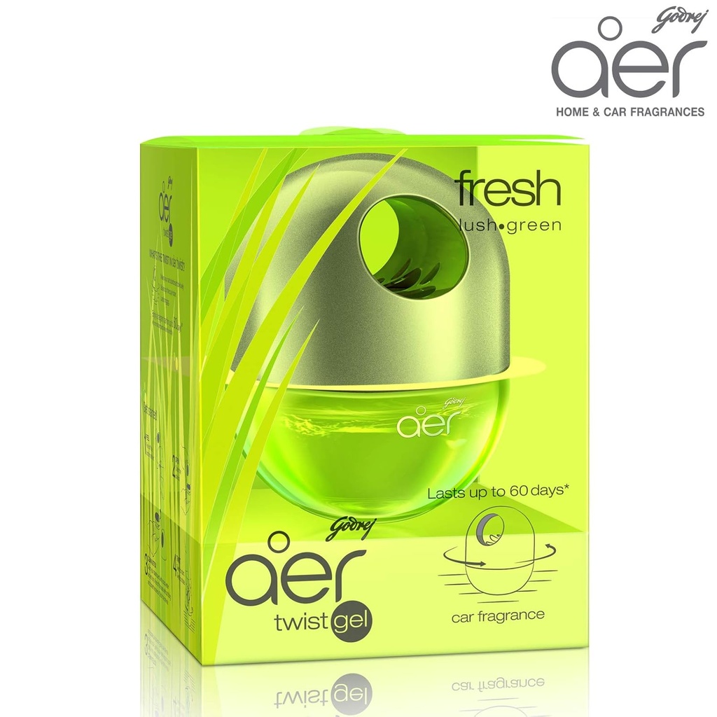 Godrej Aer Twist Gel, Fresh Lush Green 45g Car Air Freshener (B15)