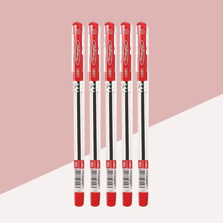 Cello Finegrip Ball Pen Red 0.7mm-Pack Of 5