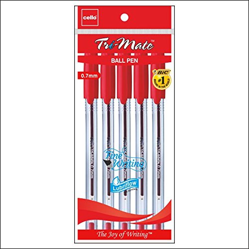 Cello Tri-mate Plus Ball Pen Red 1mm-Pack Of 5