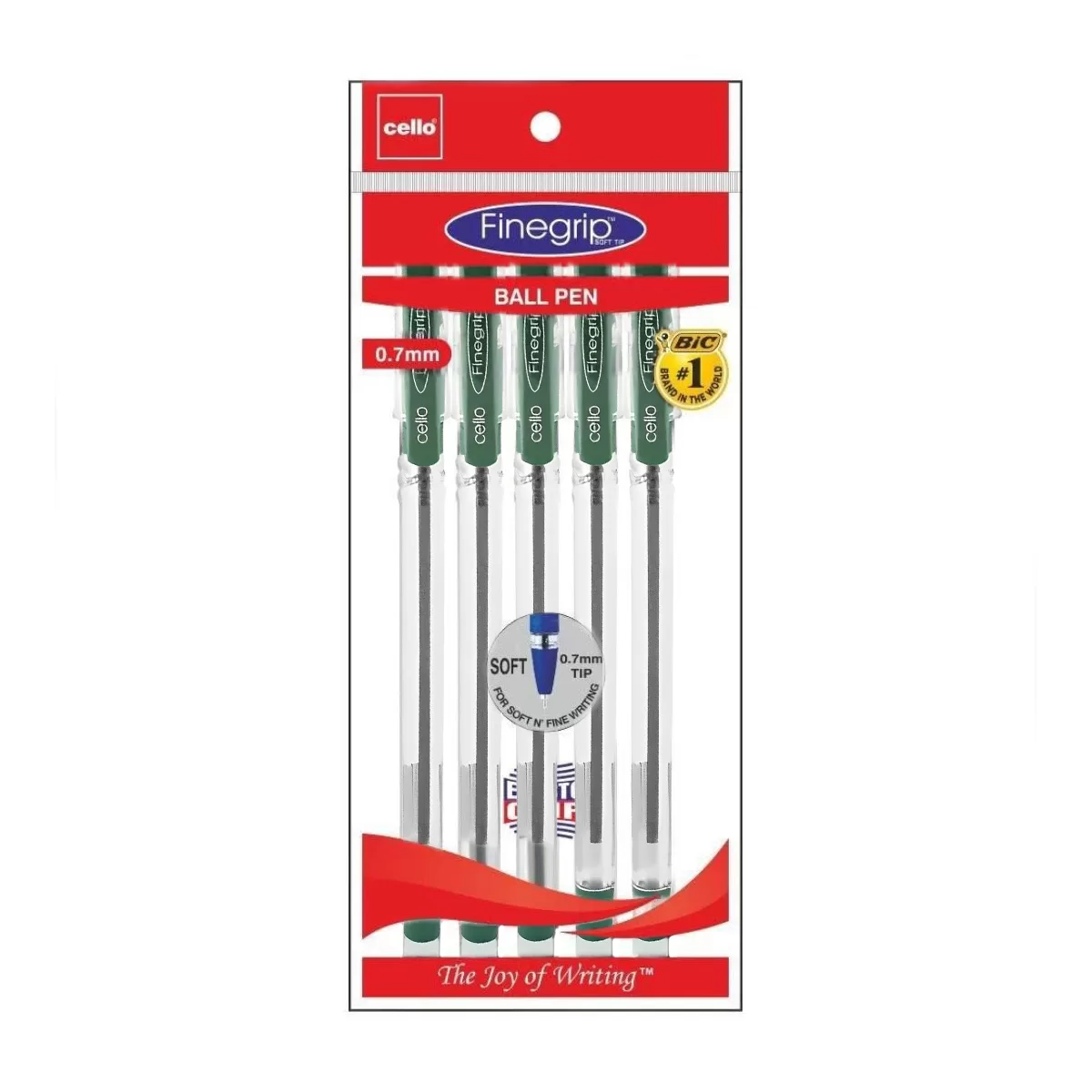 Cello Finegrip Ball Pen Green 0.7mm-Pack Of 5 (B50)