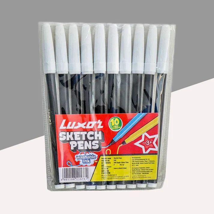 Luxor Sketch Pens Single Colour Black (Pack Of 12)