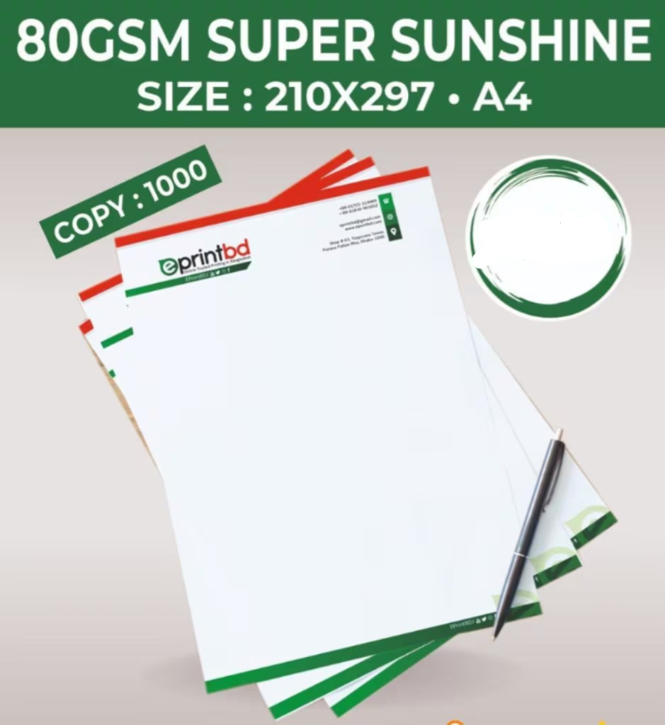 Sunshine 80 Gsm Single Side A4 Letterhead 1000 Pcs