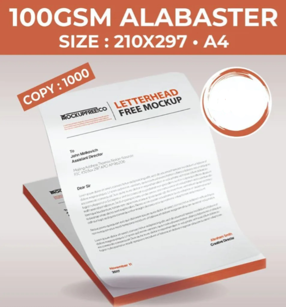 A4 Letterhead Alabaster Paper One 100 Gsm Single Side 1000 Pcs