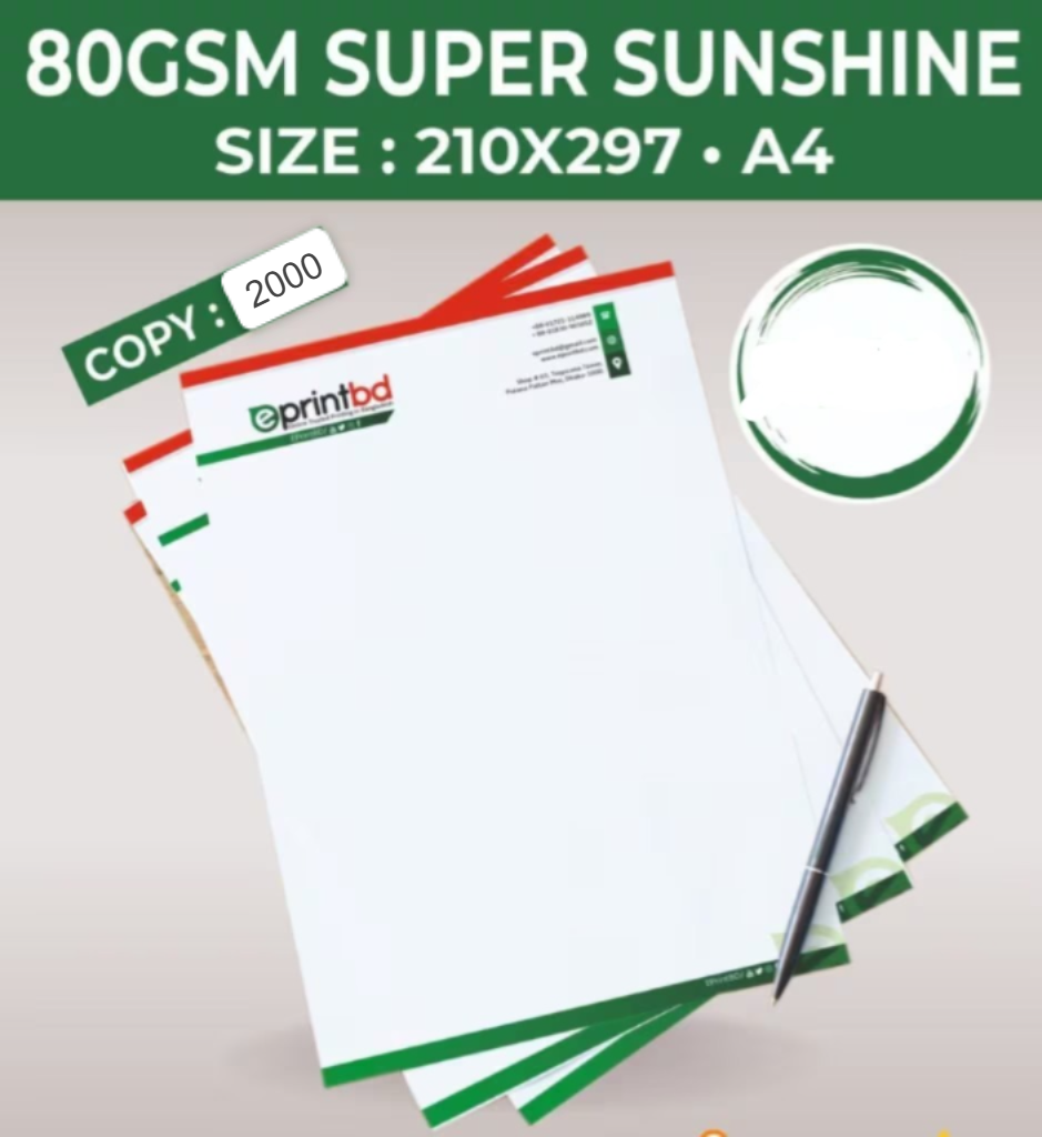 A4 Letterhead Sunshine 80 Gsm Single Side 2000 Pcs