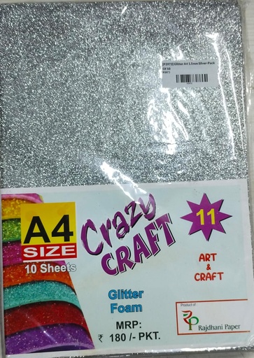 [P3973] Glitter Foam Sheet A4 Silver 1.75mm Pack Of 10 (B200)