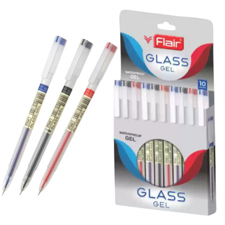 [P3347] Flair Glass Gel Pen Black-Pack Of 10