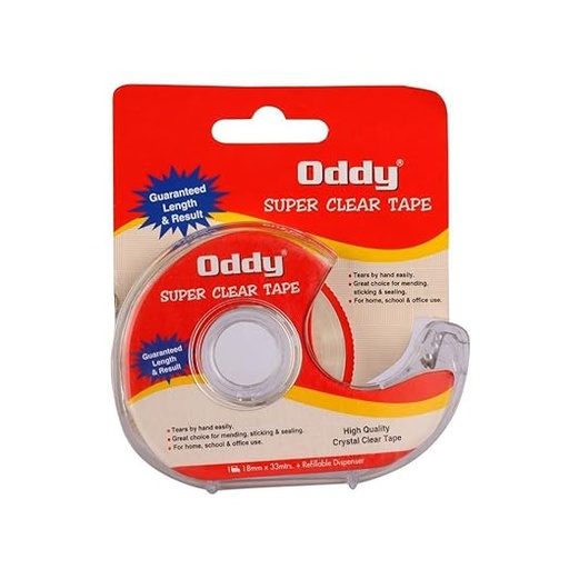 [P3228] Oddy Super Clear Stationery Tape With Dispenser 18mmx33 Meter (B10)