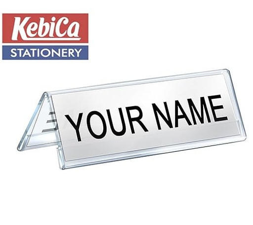 [P5392] Kebica Two Sided Acrylic Name Plate Holder Stand A-Shaped 8x2.25