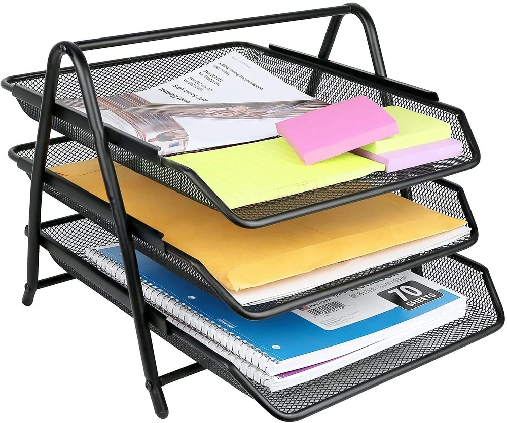 [P5446] Kebica Paper Tray Mesh Wire Metal Document Tray Set of 3 Tiers