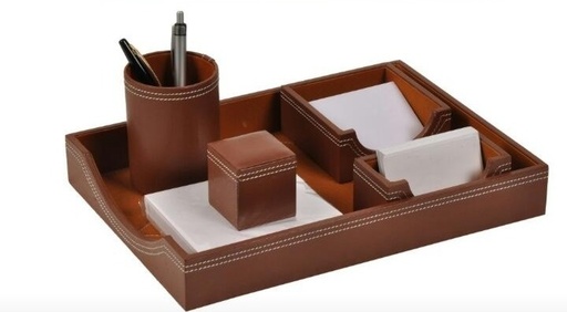 [P5450] Kebica Leatherette Desk Set, Paper Tray, Set of 5 Pcs (No.1600)