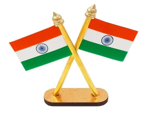 [P5478] Kebica Cross Double Sided Indian Flag Brass Metal Rod 6 Inch-Pack Of 2