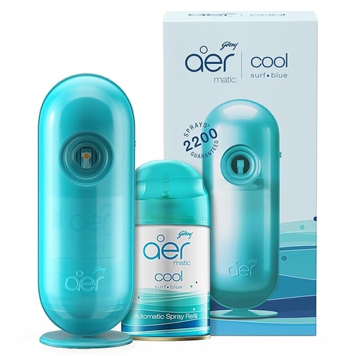 [P5592] Godrej Aer Matic Combo Kit Cool Surf Blue, Room Freshener Machine+1 Refill (B6)