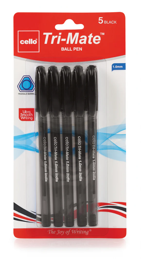 [P5818] Cello Tri-mate Plus Ball Pen Black 1mm-Pack Of 5 (B40)