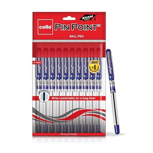 [P5872] Cello Pin Point Exam Ball Pen Blue 0.6mm-Pack Of 10 (B10)
