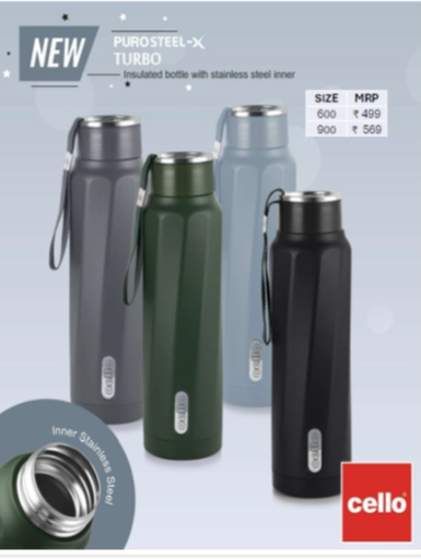 [P5928] Cello Puro Steel-X Turbo Insulated Water Bottle 900ml