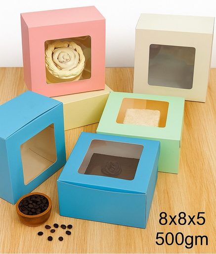 [P6303] Premium Window Cake Box & Pastry Box 8x8x5-Pack Of 25 (500gm Cake)