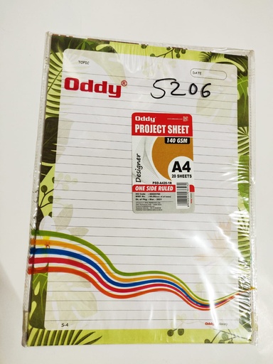 [P3952] Oddy Project Paper A4 Design 140 Gsm One Side Ruled Paper-Pack Of 20 (B180)