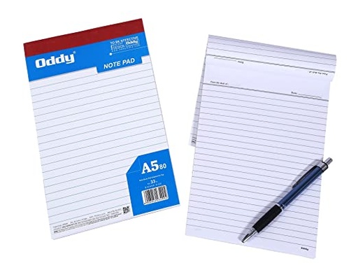 [P4654] Oddy Writing Pad A5 80 Pages 1/8 Rulled Paper-Pack Of 5 (B20)