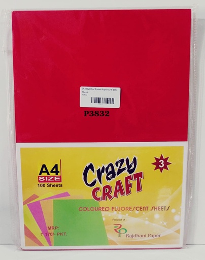[P3832] INC Fluorescent Paper Red A4 80 Gsm Pack Of 100 (B120)