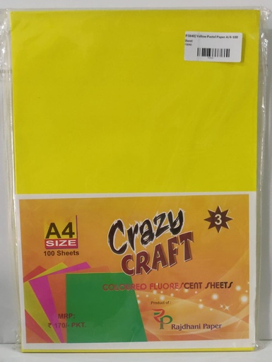 [P3840] INC Fluorescent Paper Yellow A4 80 Gsm Pack Of 100 (B120)